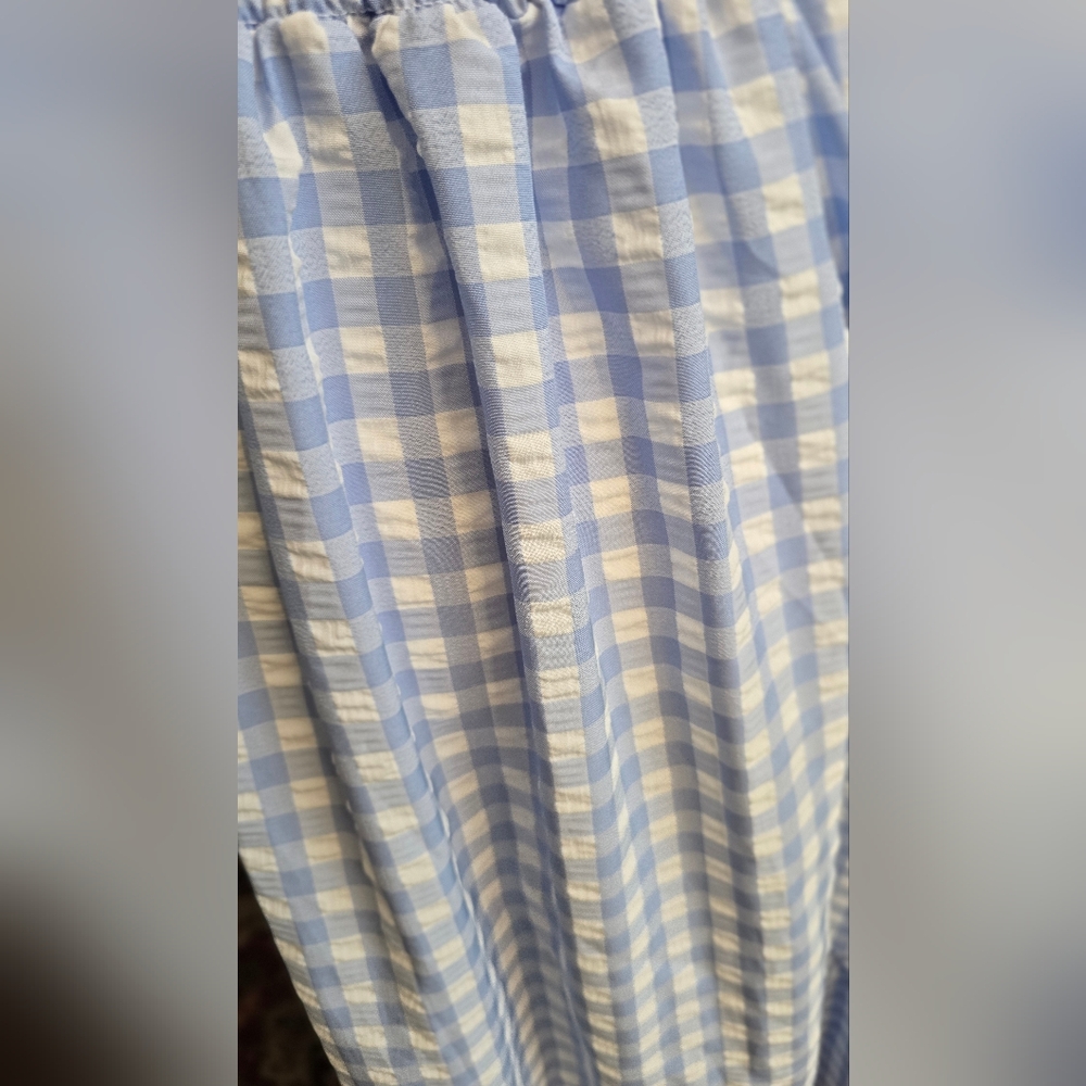 Smocked Square Neck Dress - Light Blue Gingham Size M-L - Picture 6 of 7